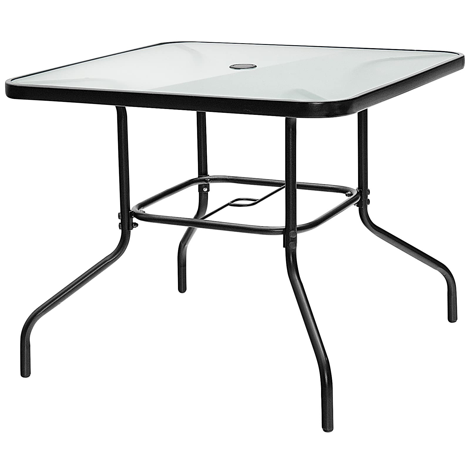 Tangkula Table de salle à manger de patio de 35 pouces, table de salle à manger extérieure carrée avec trou pour parasol de 1,65